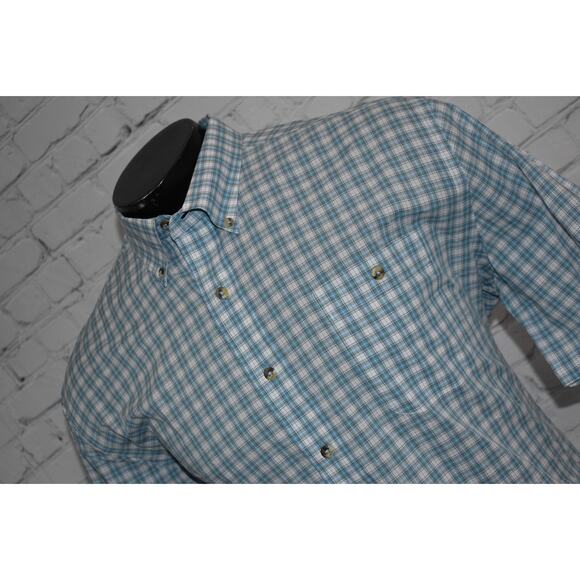 Onward Reserve Spring Dress Shirt Men Size Large Blue Plaid Short Sleeve - Picture 1 of 7
